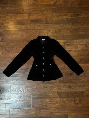 Vintage Paris Sport Club Cotton Velvet Utility Jacket Black Fitted Medium